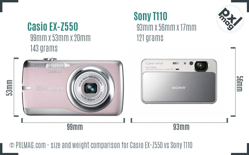 Casio EX-Z550 vs Sony T110 size comparison Casio EX-Z550 vs Sony T110 size comparison