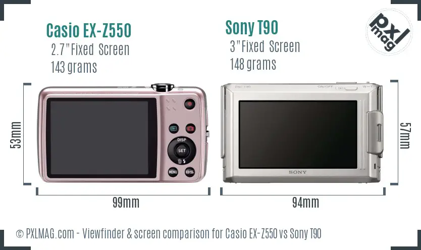 Casio EX-Z550 vs Sony T90 Screen and Viewfinder comparison