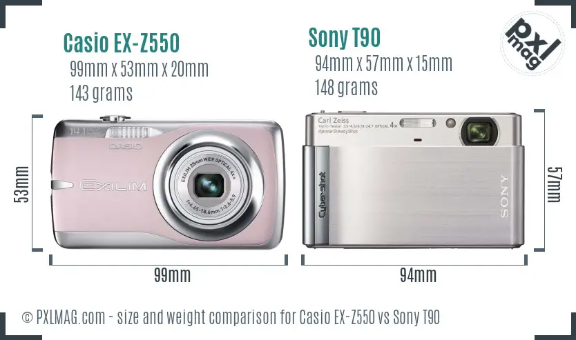 Casio EX-Z550 vs Sony T90 size comparison