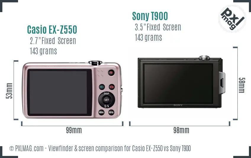 Casio EX-Z550 vs Sony T900 Screen and Viewfinder comparison
