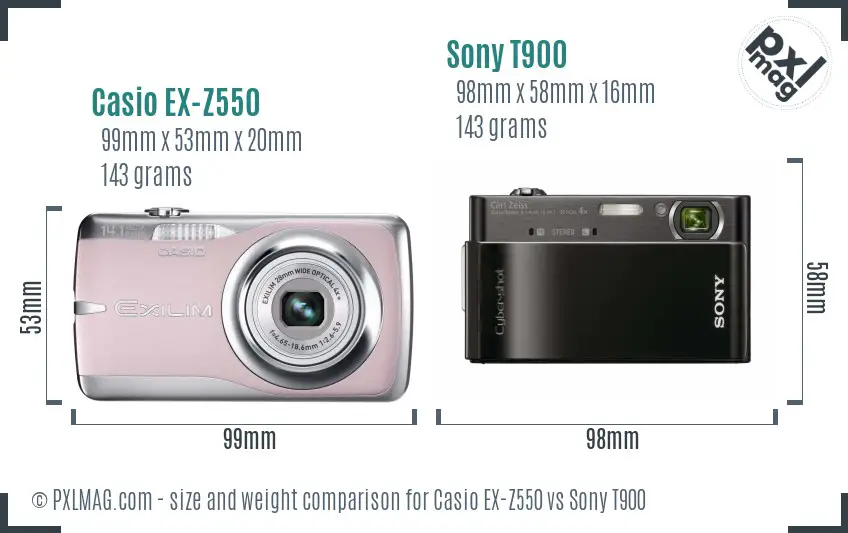 Casio EX-Z550 vs Sony T900 size comparison