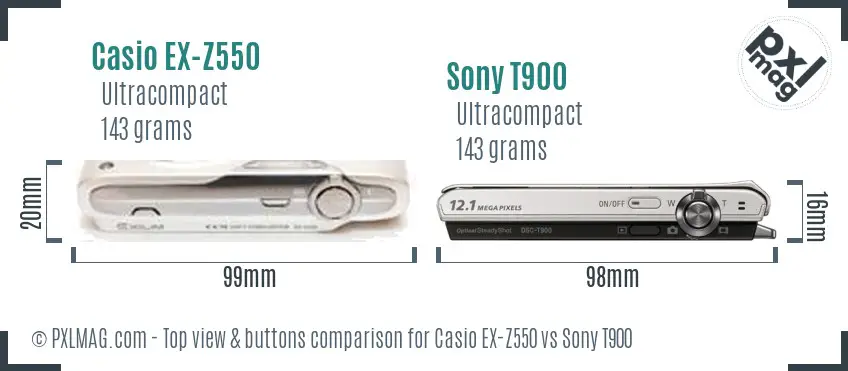 Casio EX-Z550 vs Sony T900 top view buttons comparison
