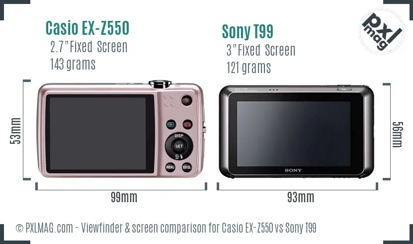 Casio EX-Z550 vs Sony T99 Screen and Viewfinder comparison