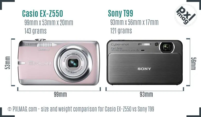 Casio EX-Z550 vs Sony T99 size comparison