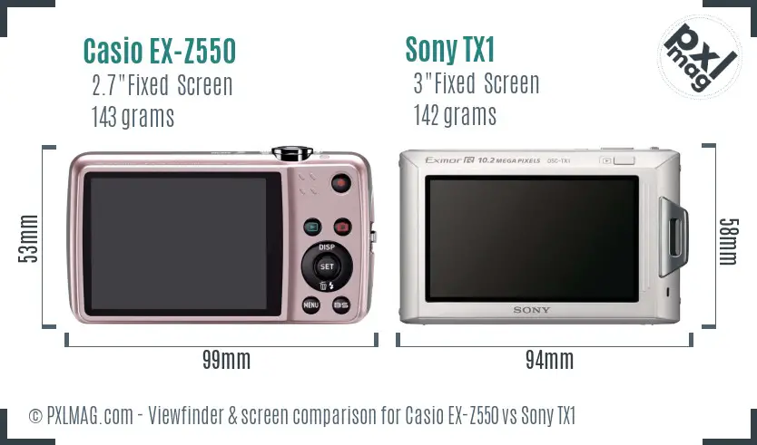 Casio EX-Z550 vs Sony TX1 Screen and Viewfinder comparison