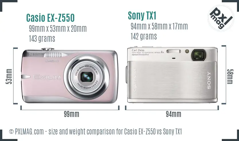 Casio EX-Z550 vs Sony TX1 size comparison