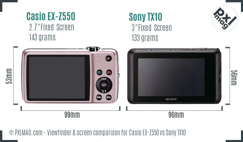 Casio EX-Z550 vs Sony TX10 Screen and Viewfinder comparison