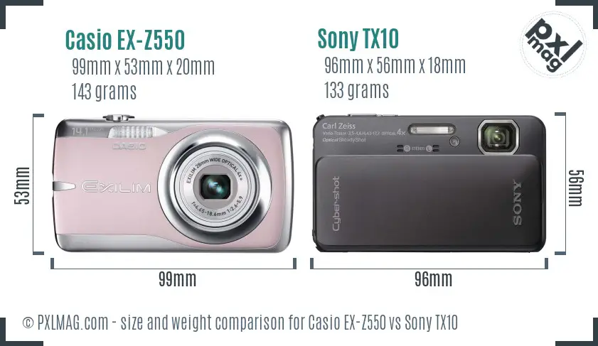 Casio EX-Z550 vs Sony TX10 size comparison