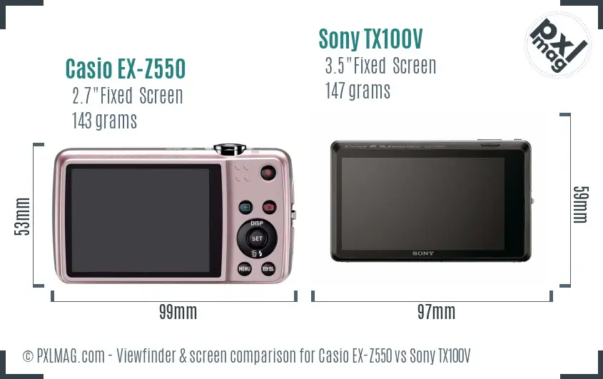 Casio EX-Z550 vs Sony TX100V Screen and Viewfinder comparison