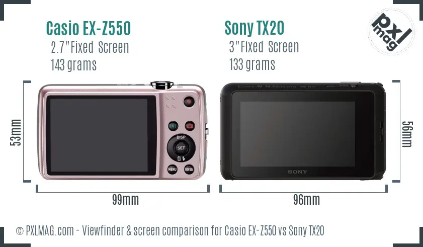 Casio EX-Z550 vs Sony TX20 Screen and Viewfinder comparison