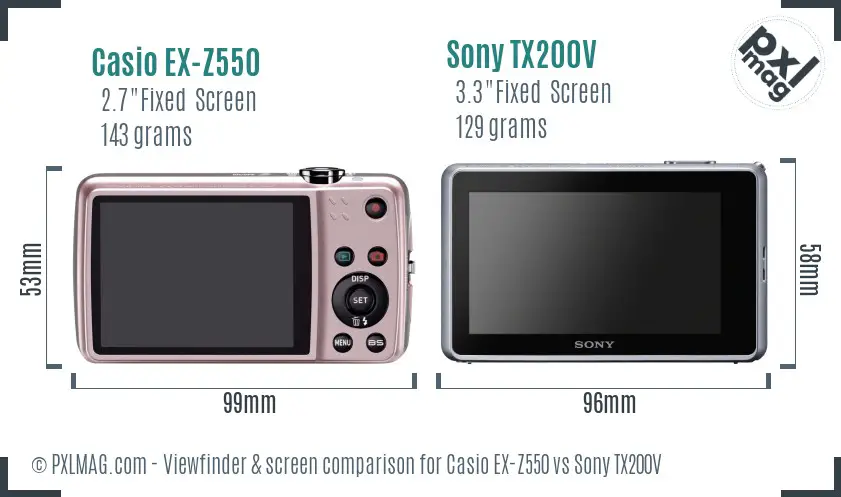 Casio EX-Z550 vs Sony TX200V Screen and Viewfinder comparison