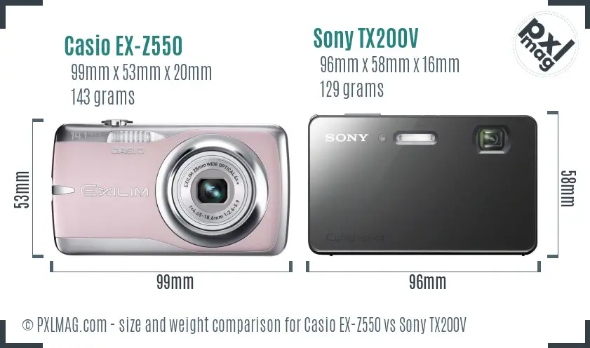 Casio EX-Z550 vs Sony TX200V size comparison