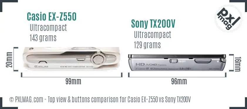 Casio EX-Z550 vs Sony TX200V top view buttons comparison