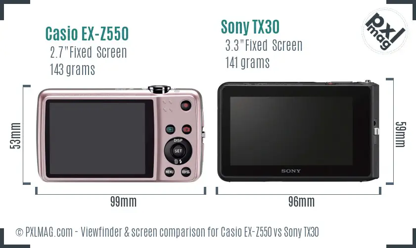 Casio EX-Z550 vs Sony TX30 Screen and Viewfinder comparison