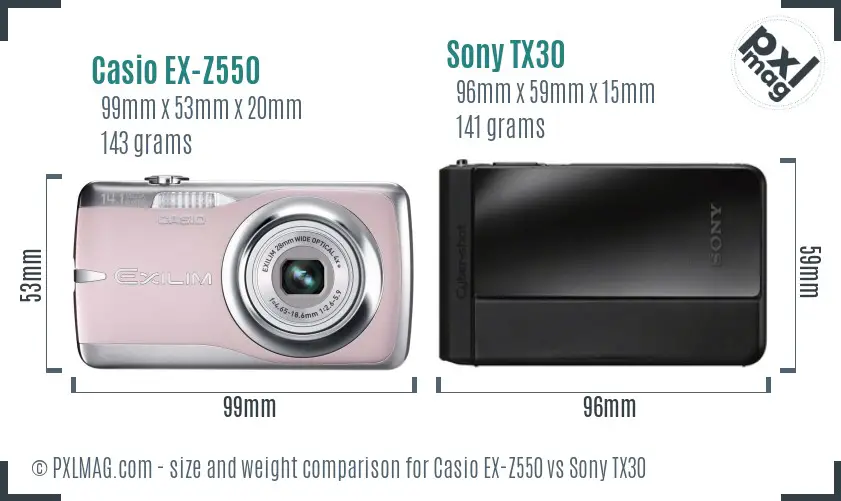 Casio EX-Z550 vs Sony TX30 size comparison