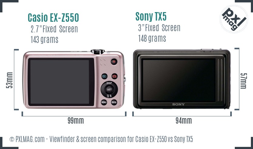 Casio EX-Z550 vs Sony TX5 Screen and Viewfinder comparison