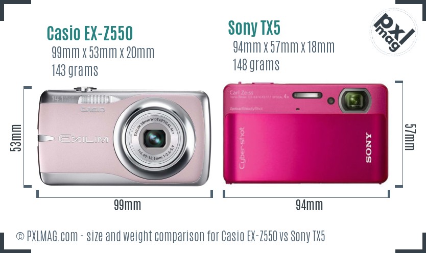 Casio EX-Z550 vs Sony TX5 size comparison