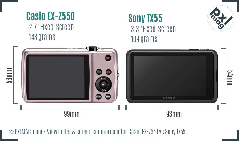 Casio EX-Z550 vs Sony TX55 Screen and Viewfinder comparison