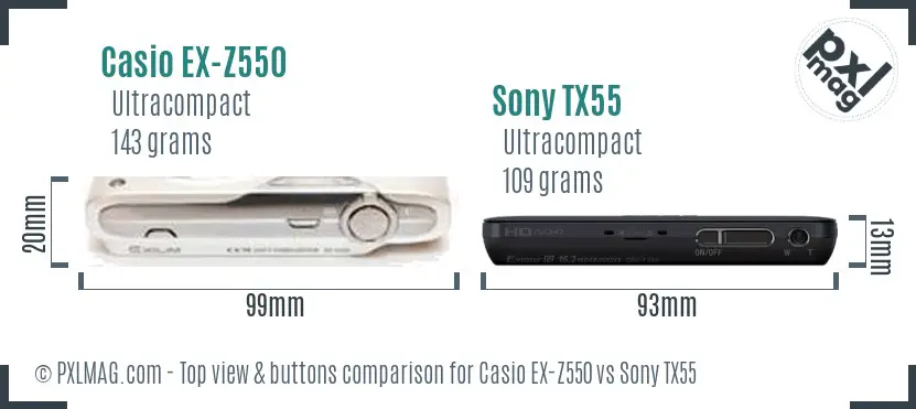 Casio EX-Z550 vs Sony TX55 top view buttons comparison