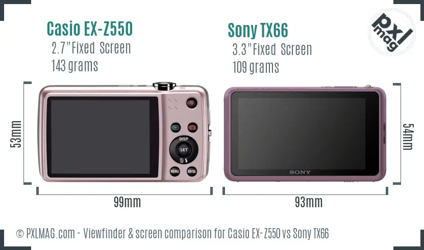 Casio EX-Z550 vs Sony TX66 Screen and Viewfinder comparison