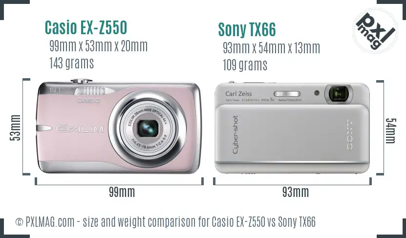 Casio EX-Z550 vs Sony TX66 size comparison