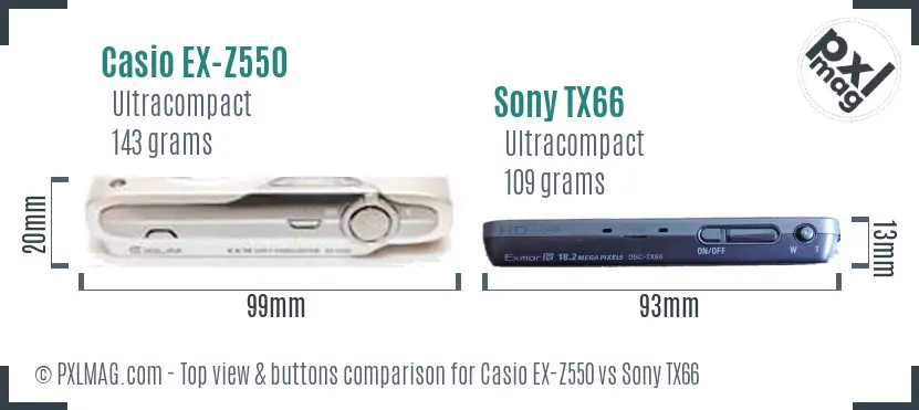 Casio EX-Z550 vs Sony TX66 top view buttons comparison
