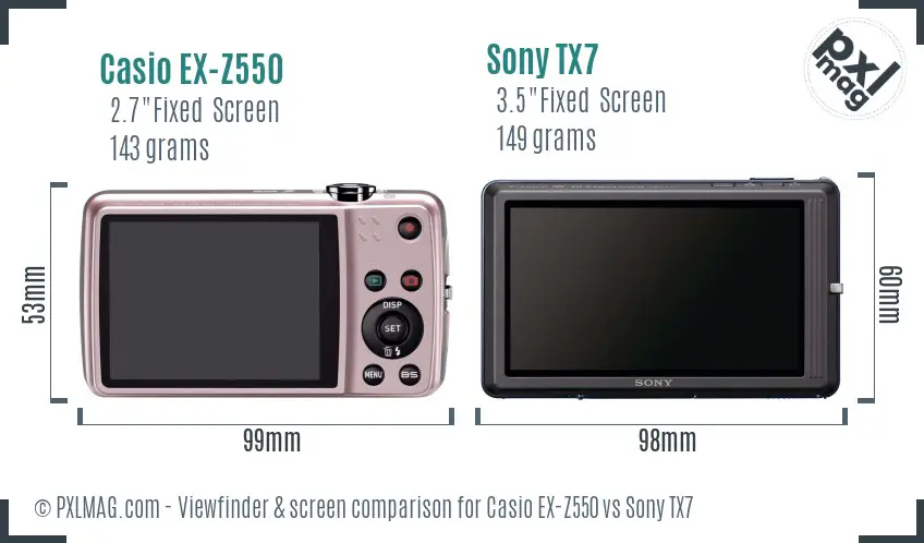 Casio EX-Z550 vs Sony TX7 Screen and Viewfinder comparison