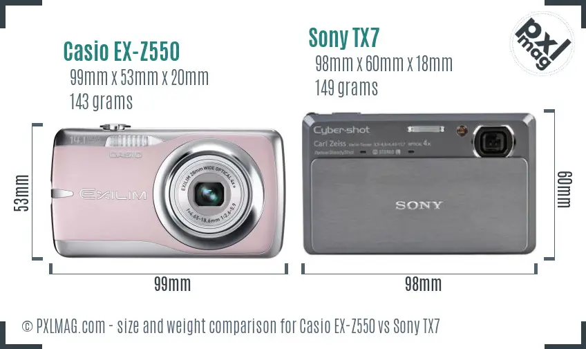 Casio EX-Z550 vs Sony TX7 size comparison