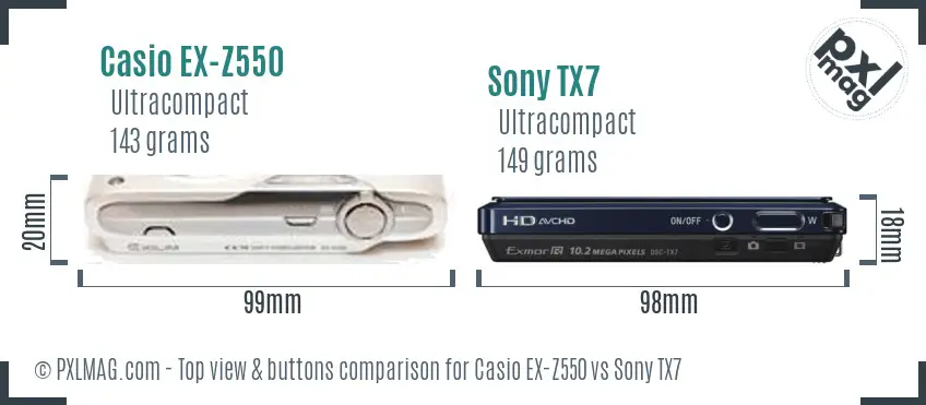 Casio EX-Z550 vs Sony TX7 top view buttons comparison