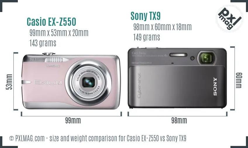 Casio EX-Z550 vs Sony TX9 size comparison