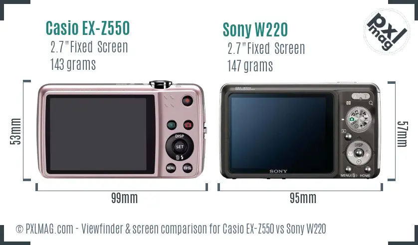 Casio EX-Z550 vs Sony W220 Screen and Viewfinder comparison