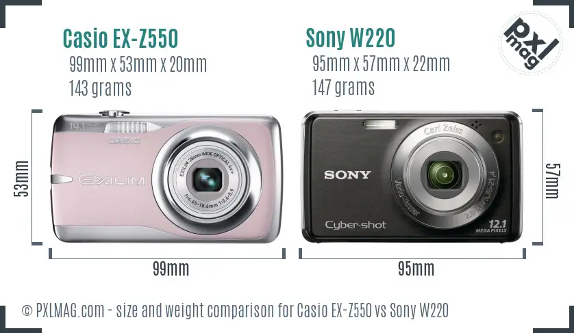 Casio EX-Z550 vs Sony W220 size comparison