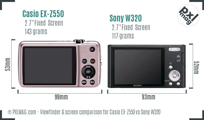 Casio EX-Z550 vs Sony W320 Screen and Viewfinder comparison
