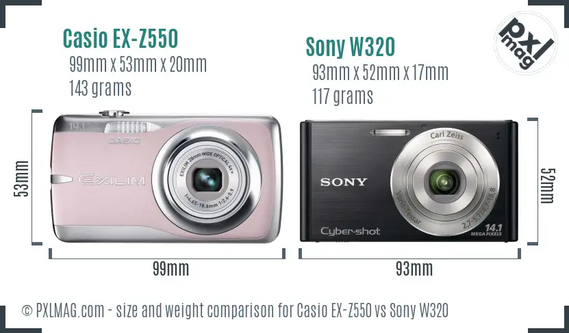 Casio EX-Z550 vs Sony W320 size comparison