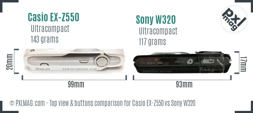 Casio EX-Z550 vs Sony W320 top view buttons comparison