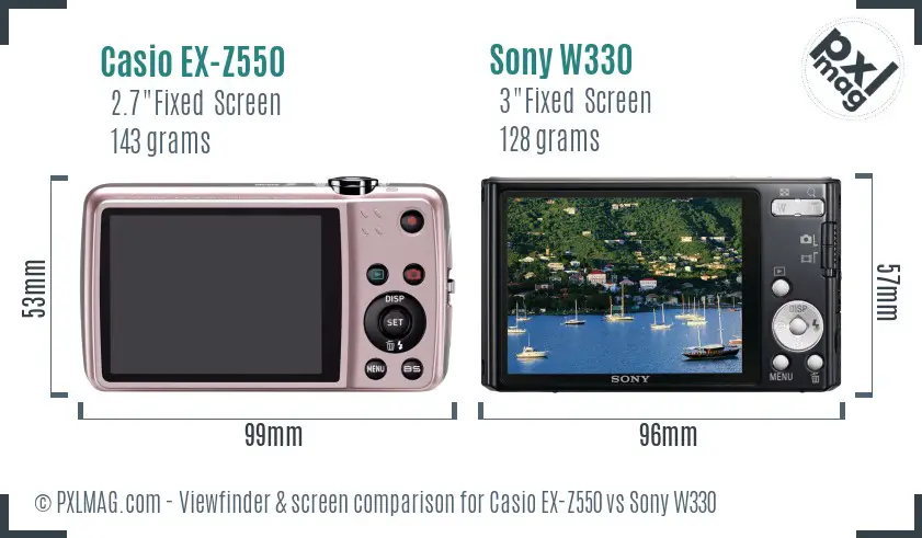 Casio EX-Z550 vs Sony W330 Screen and Viewfinder comparison Casio EX-Z550 vs Sony W330 Screen and Viewfinder comparison
