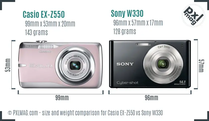 Casio EX-Z550 vs Sony W330 size comparison Casio EX-Z550 vs Sony W330 size comparison
