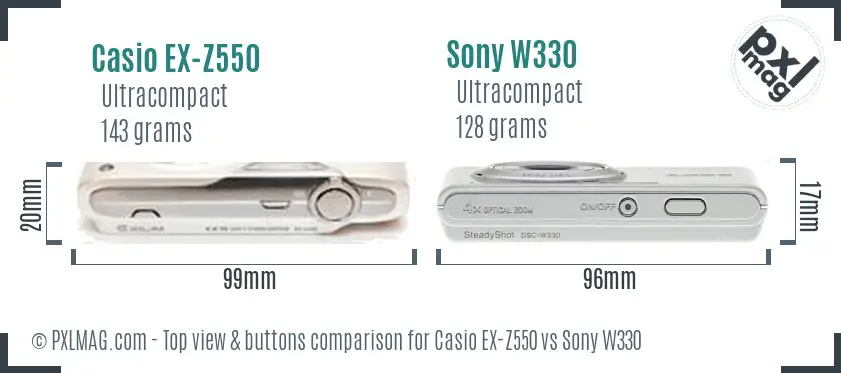 Casio EX-Z550 vs Sony W330 top view buttons comparison Casio EX-Z550 vs Sony W330 top view buttons comparison