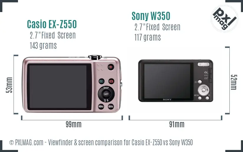 Casio EX-Z550 vs Sony W350 Screen and Viewfinder comparison
