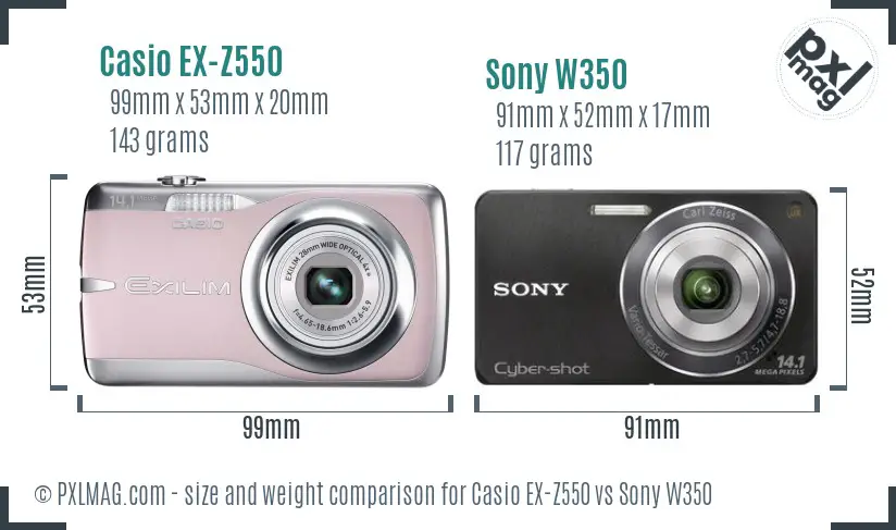 Casio EX-Z550 vs Sony W350 size comparison