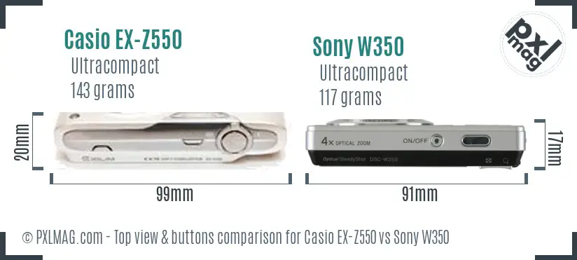 Casio EX-Z550 vs Sony W350 top view buttons comparison