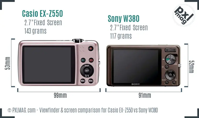 Casio EX-Z550 vs Sony W380 Screen and Viewfinder comparison