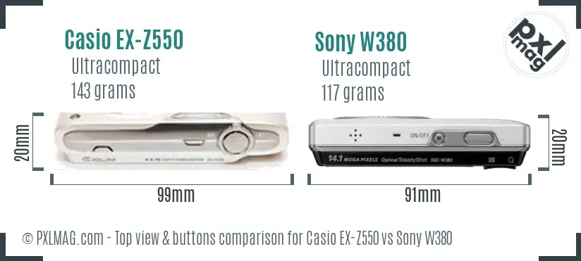 Casio EX-Z550 vs Sony W380 top view buttons comparison