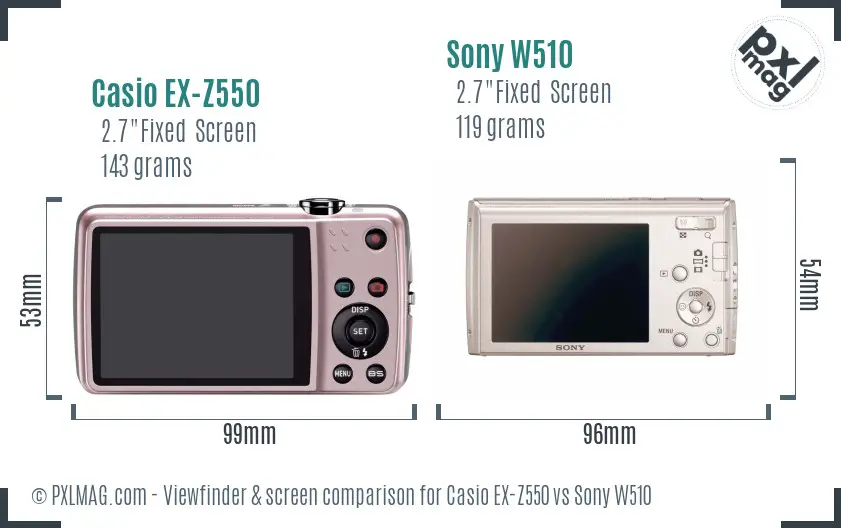 Casio EX-Z550 vs Sony W510 Screen and Viewfinder comparison