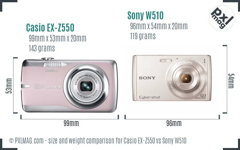 Casio EX-Z550 vs Sony W510 size comparison