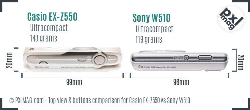 Casio EX-Z550 vs Sony W510 top view buttons comparison