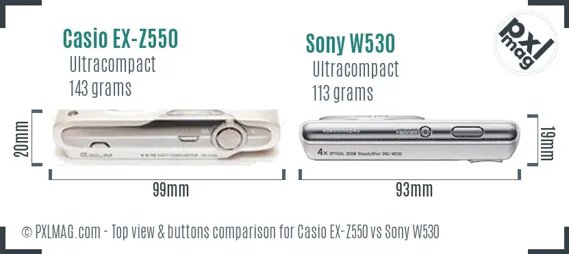 Casio EX-Z550 vs Sony W530 top view buttons comparison