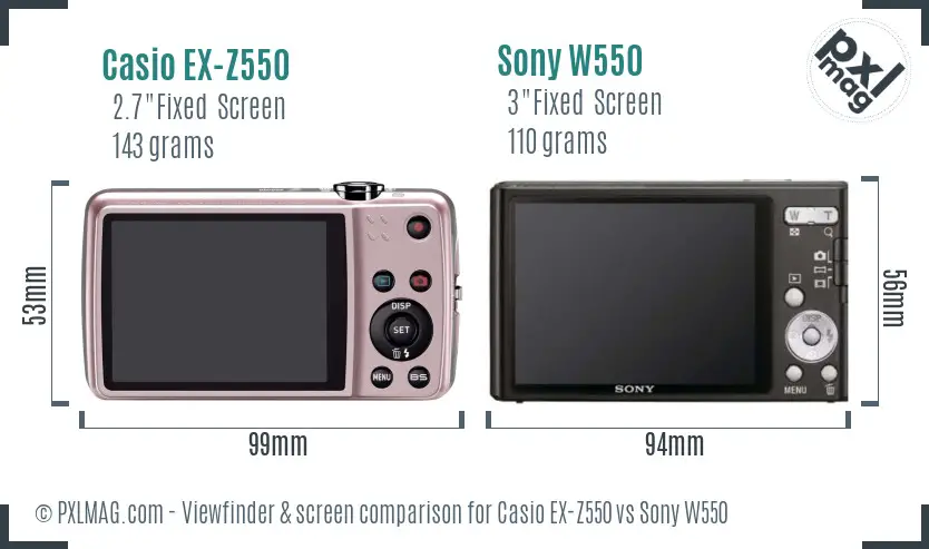 Casio EX-Z550 vs Sony W550 Screen and Viewfinder comparison