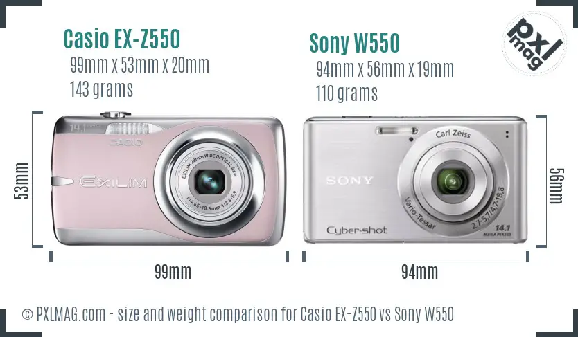 Casio EX-Z550 vs Sony W550 size comparison
