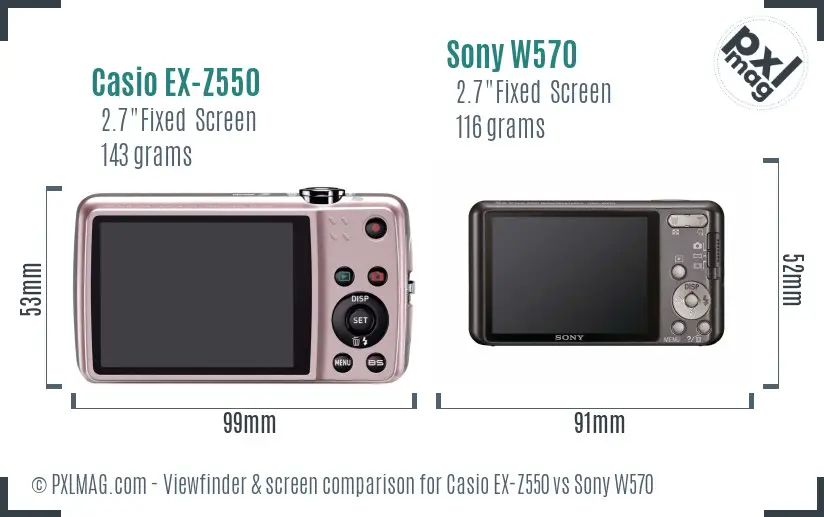 Casio EX-Z550 vs Sony W570 Screen and Viewfinder comparison